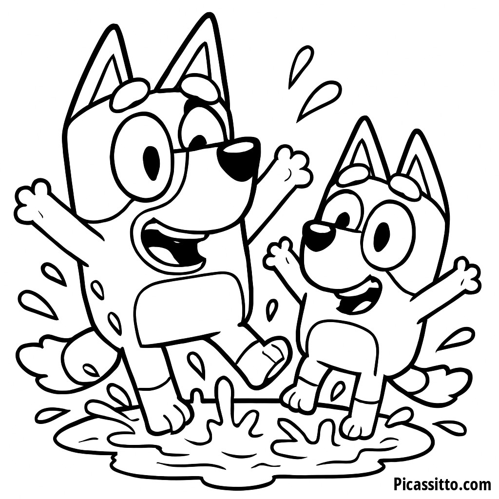 Spruzzi! Pagina da Colorare di Bluey e Bingo
