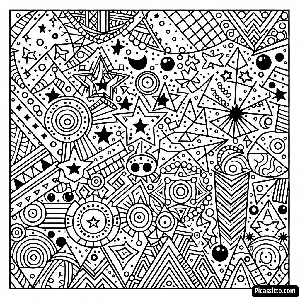 Pagina da Colorare con Motivi Geometrici Stellari