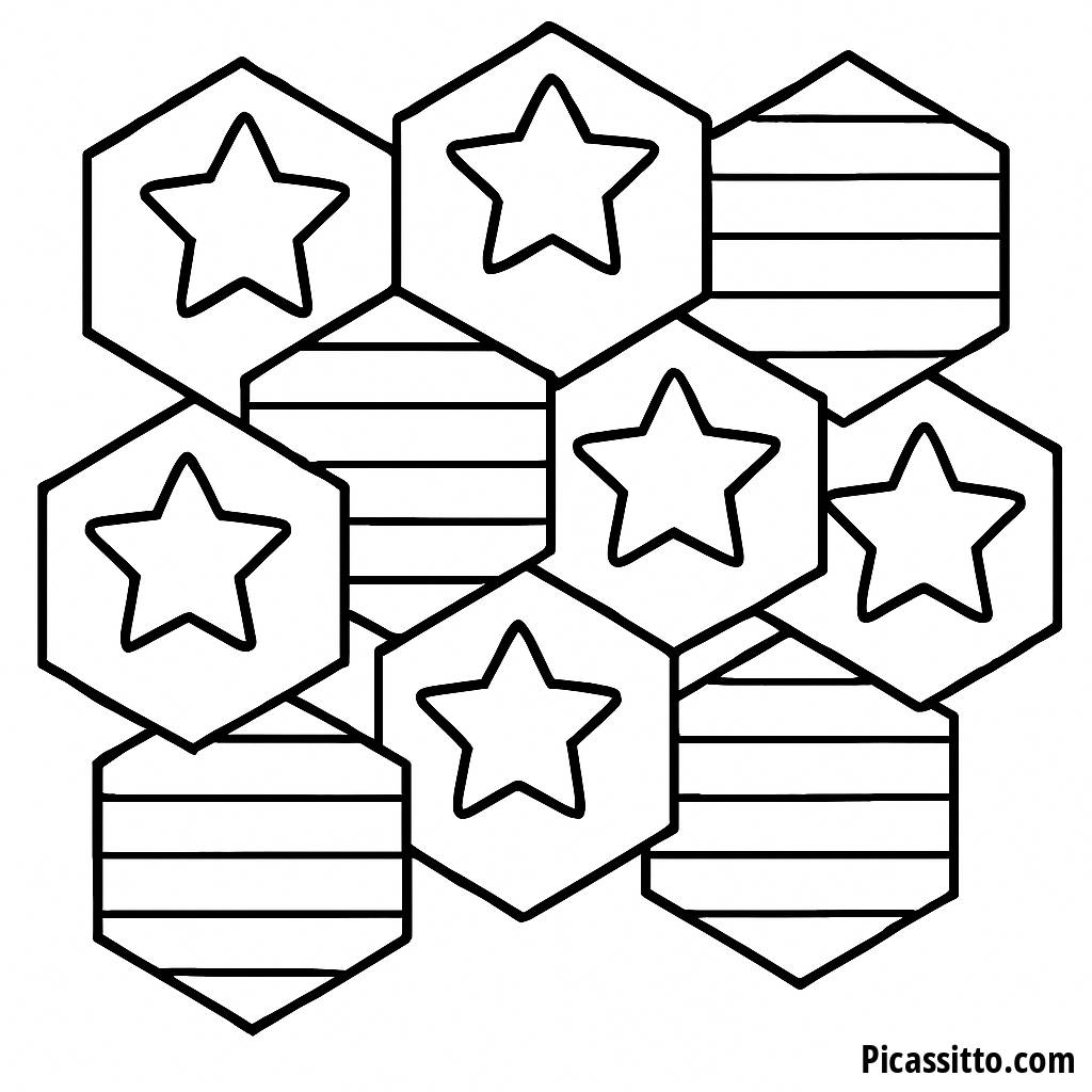 Página para Colorir Hexágonos com Estrelas e Listras