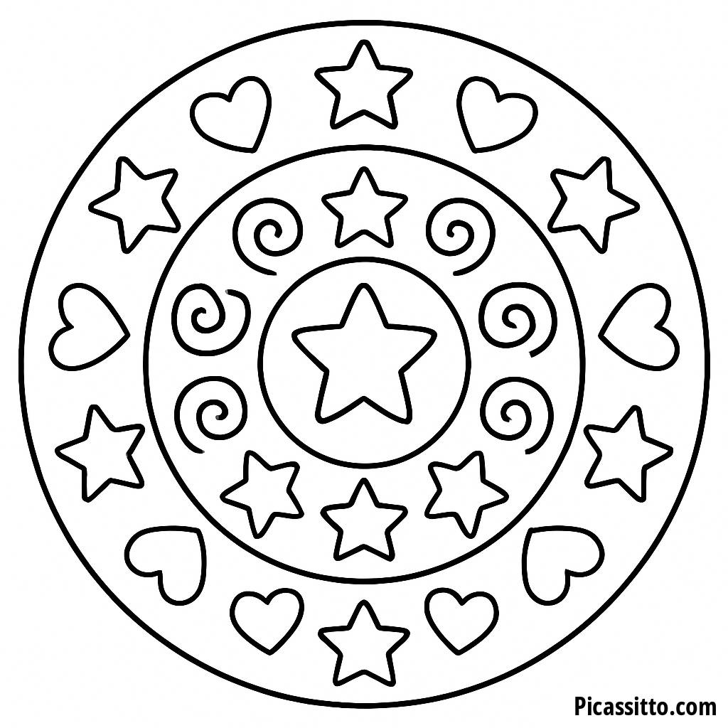 Página para Colorir com Estrelas, Corações e Espirais