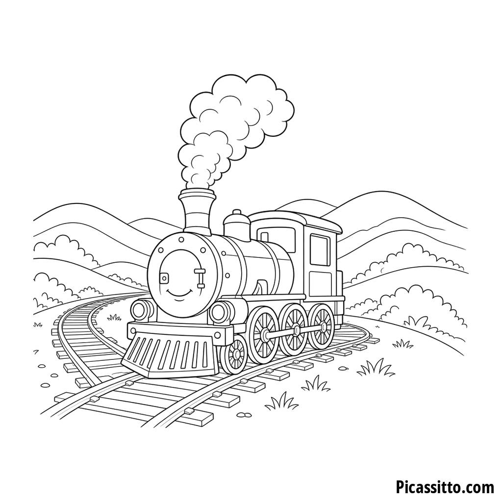 Locomotora de vapor sonriente para colorear