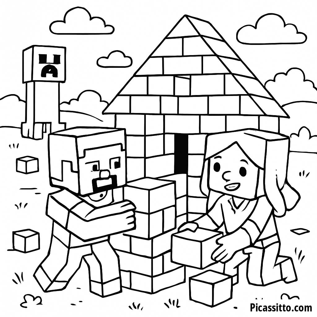 Page à Colorier de Steve et Alex Construisant avec des Blocs