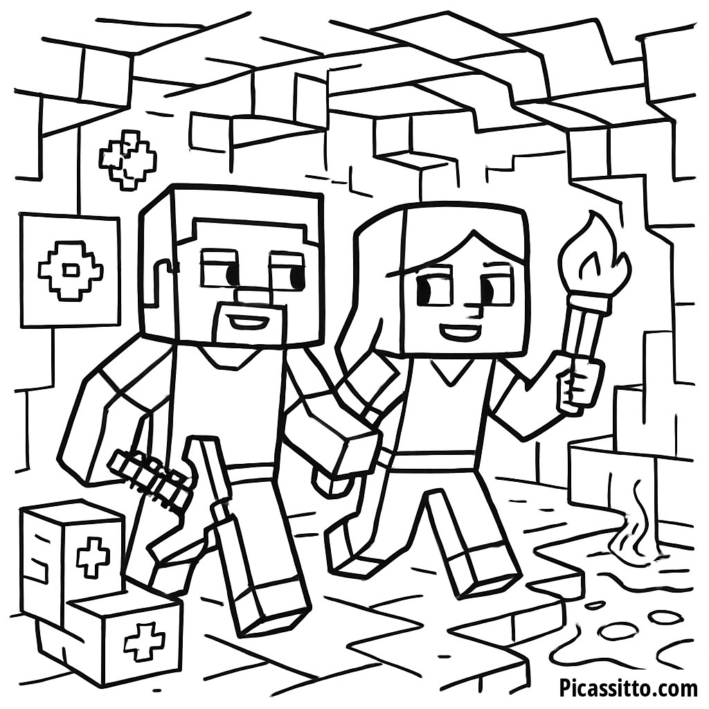 Pagina da Colorare dell'Avventura nella Caverna di Steve e Alex