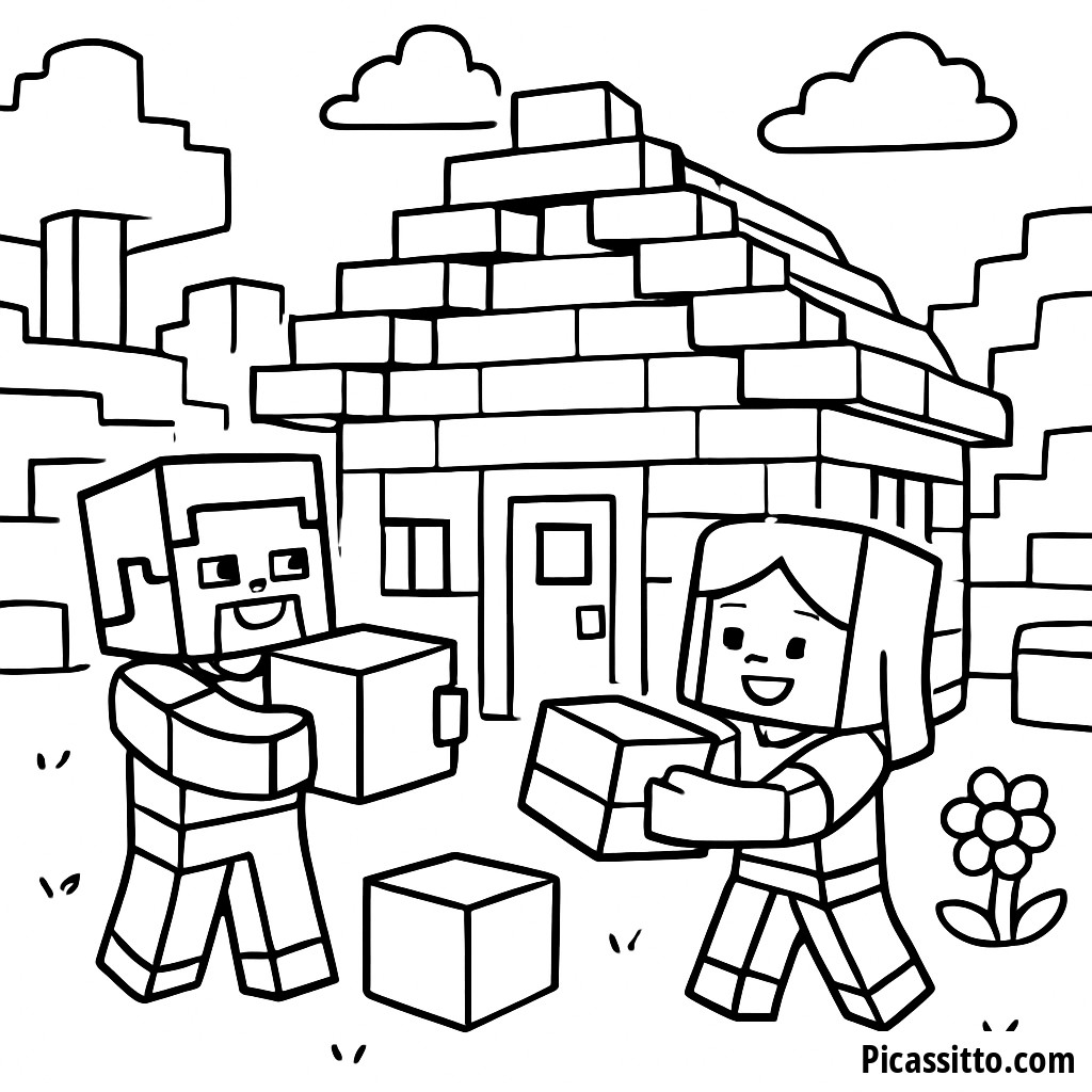 Ausmalbild vom Gemütlichen Haus von Steve und Alex