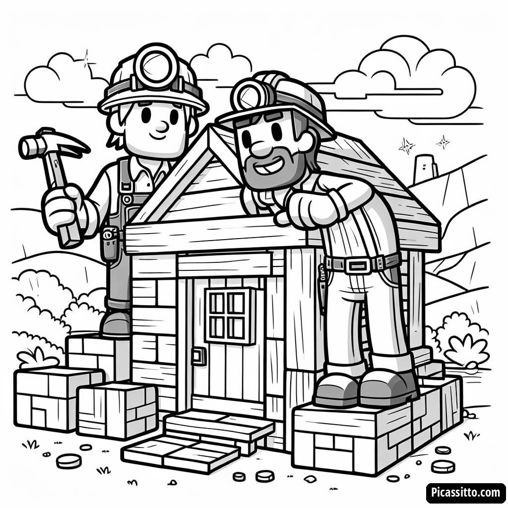 Ausmalbild von Steves und Alex' Gemütlichem Minecraft-Haus