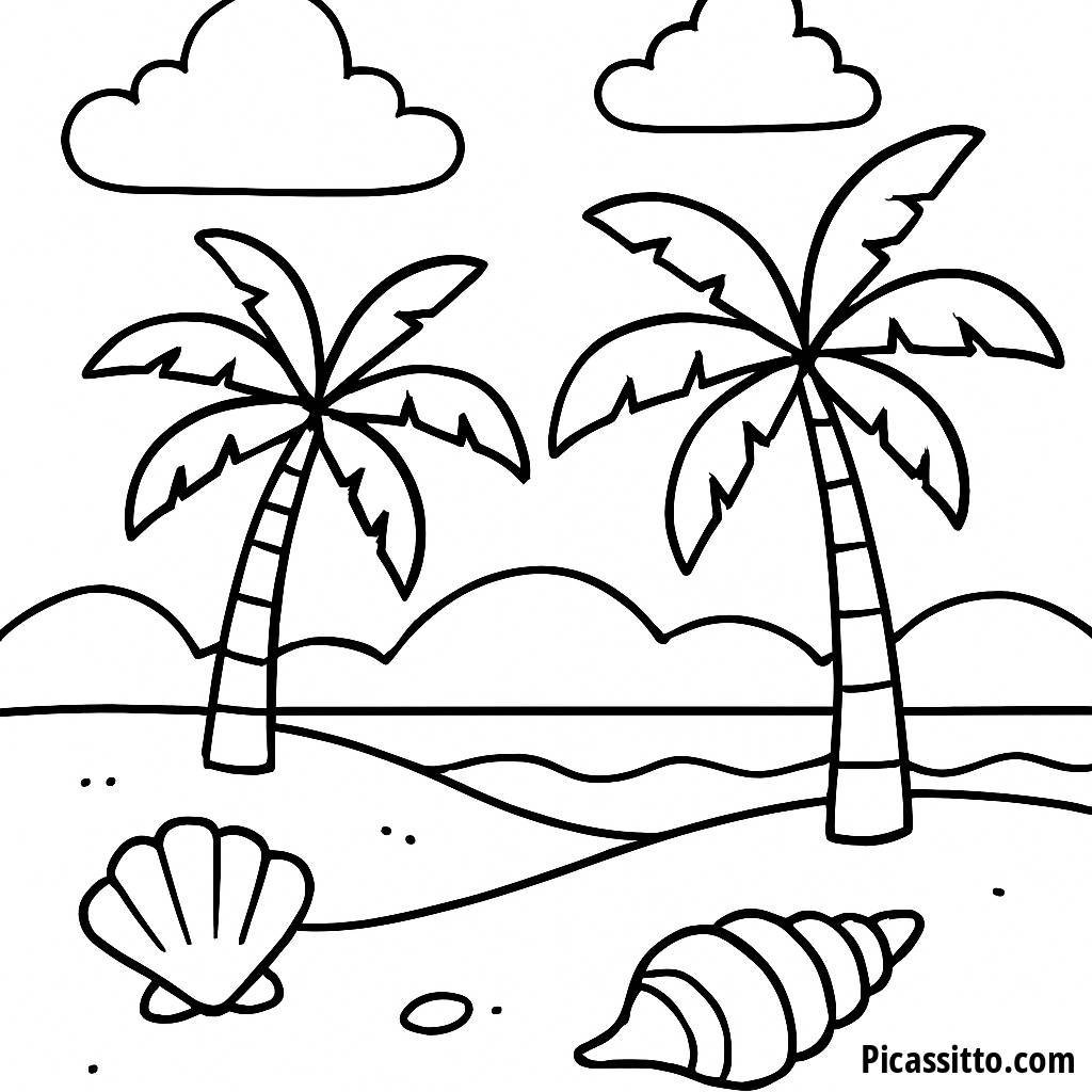 Pagina da Colorare Spiaggia Soleggiata