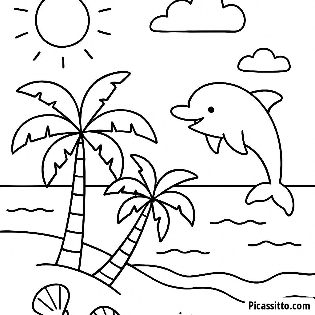 Pagina da Colorare Spiaggia Soleggiata