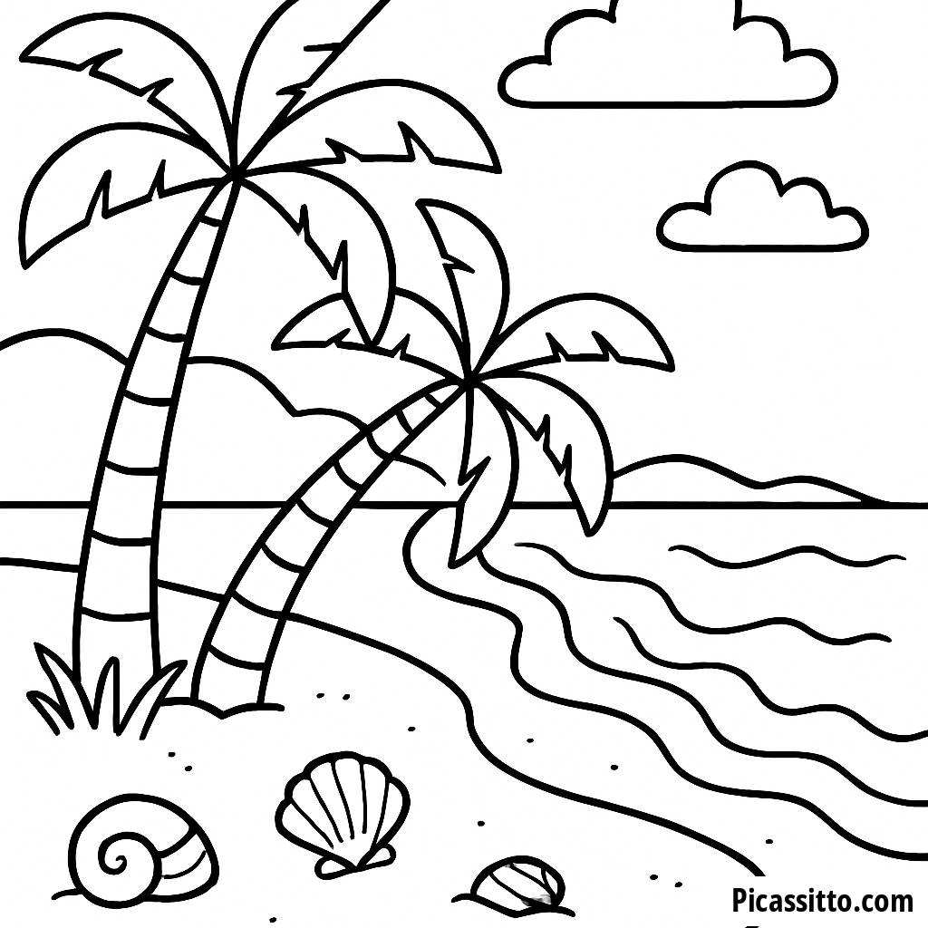 Página de Colorir Praia Ensolarada