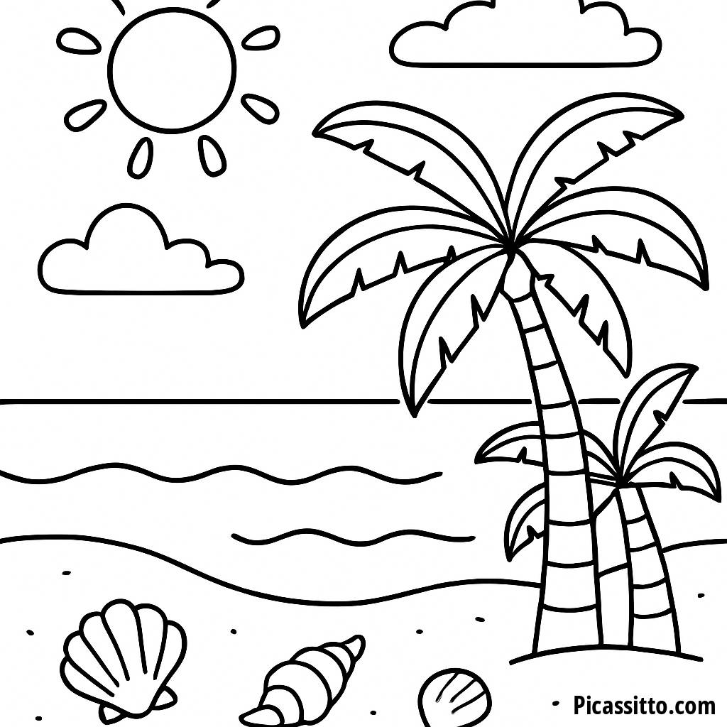 Página para Colorear de Playa Soleada