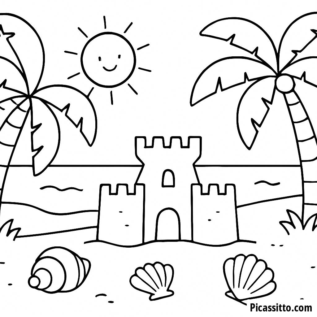 Página para Colorear de Playa Soleada
