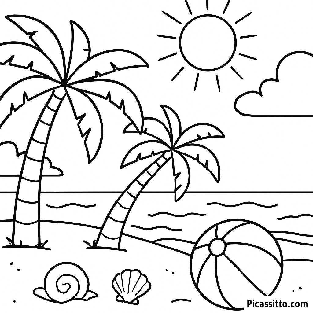 Page à Colorier Plage Ensoleillée