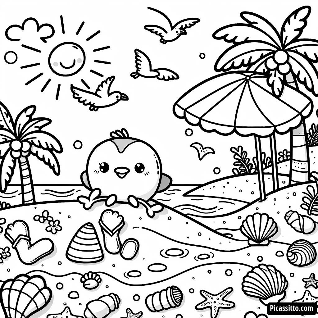 Page à Colorier Plage Ensoleillée