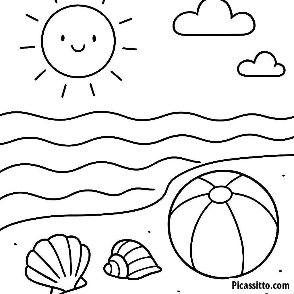 Página para Colorear de Escena de Playa Soleada