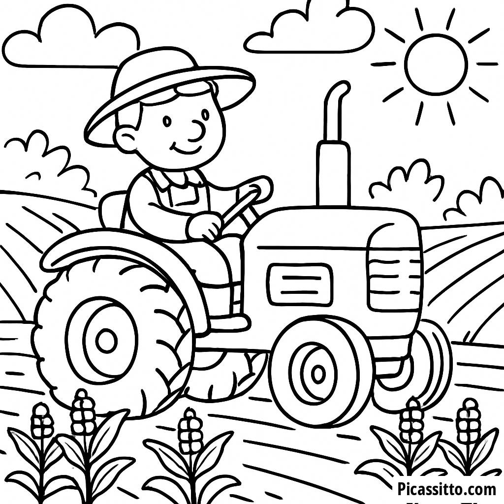 Sunny Farmer Tractor Coloring Page