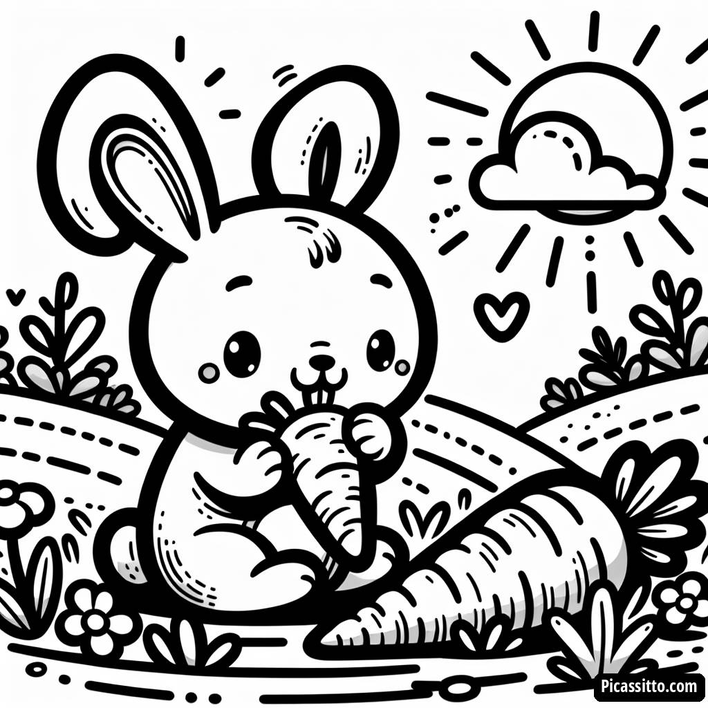 Página para Colorear de Conejo en el Prado Soleado