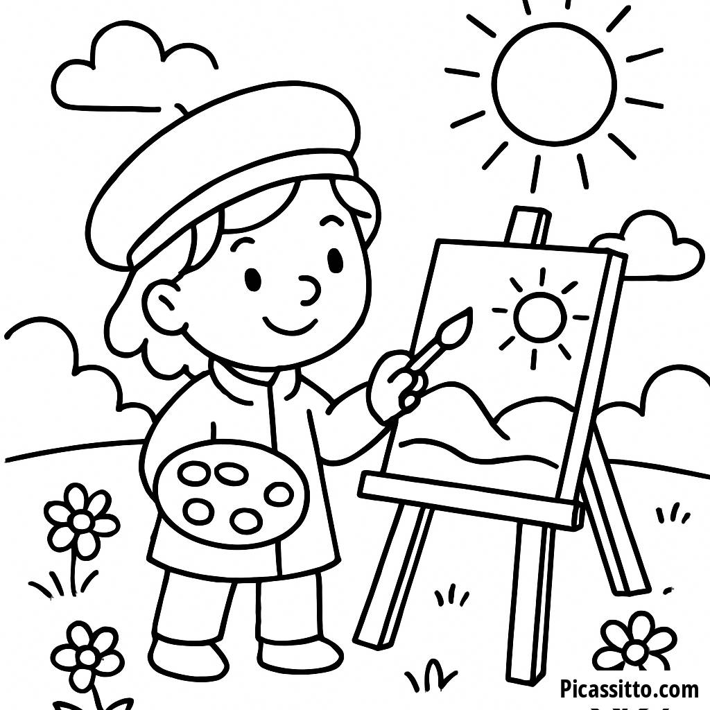 Page à Colorier de l'Artiste dans le Parc Ensoleillé