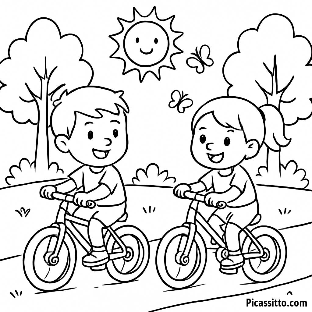 Página para Colorear de Carrera de Bicicletas en el Parque Soleado