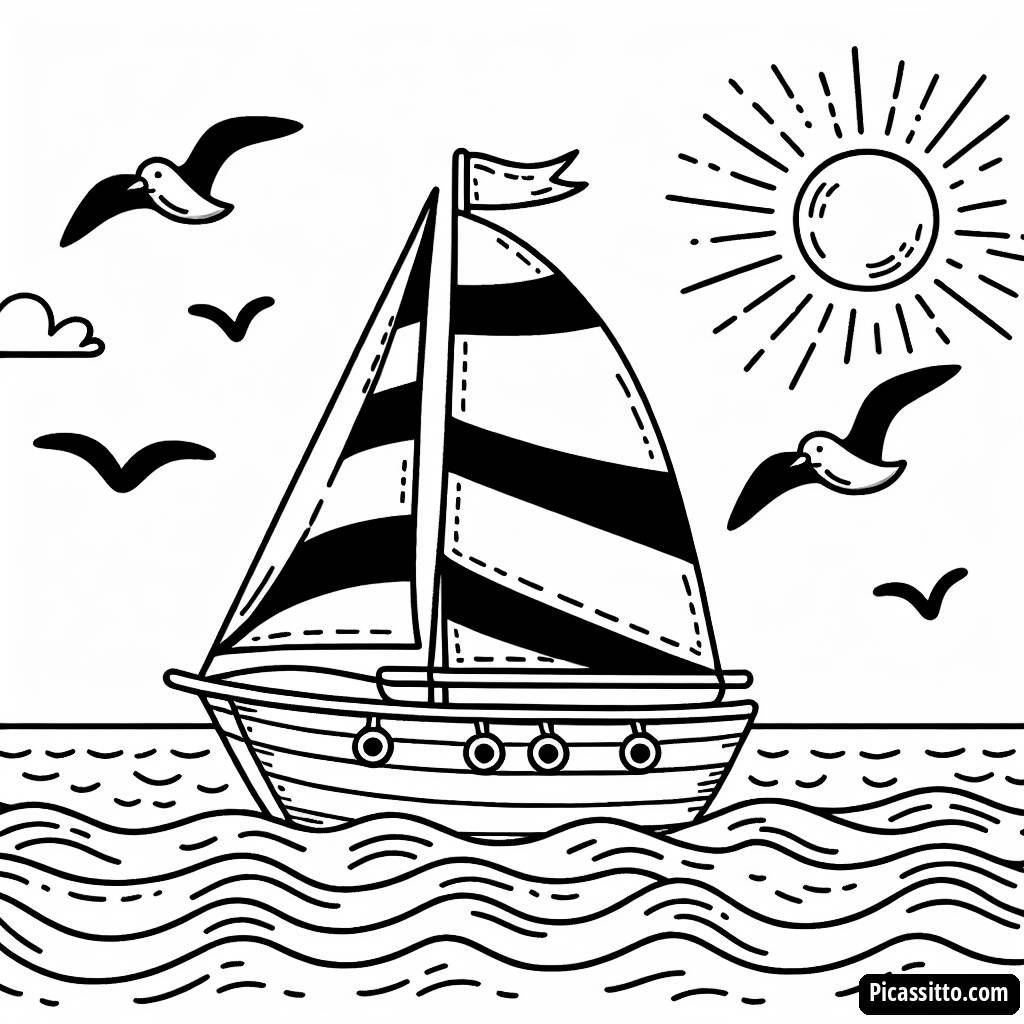 Раскраска: Яркая Парусная Лодка