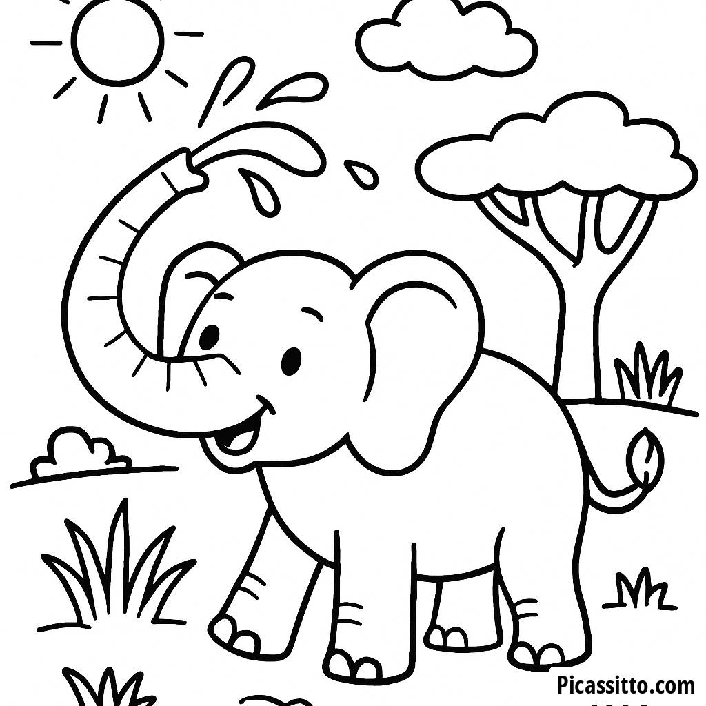 Malvorlage Elefant in der Sonnigen Savanne