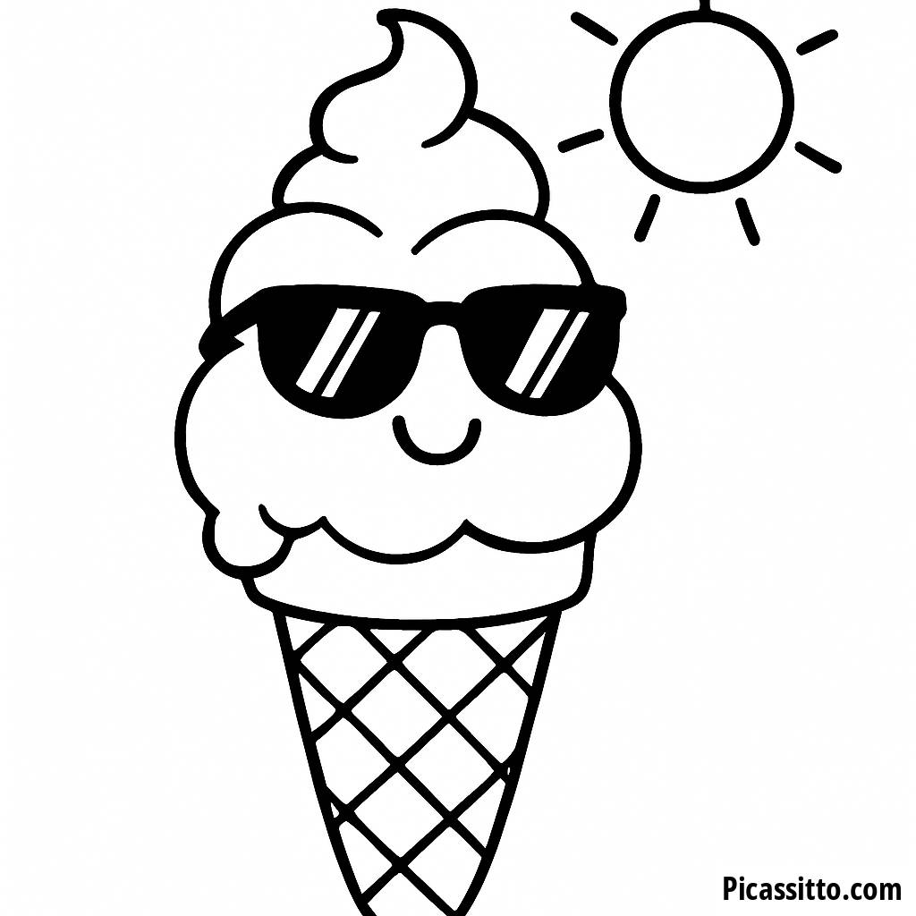 Fröhliche Eiscreme-Waffel Ausmalbild