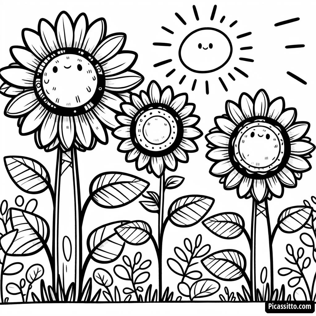 Page à Colorier de Tournesols Ensoleillés