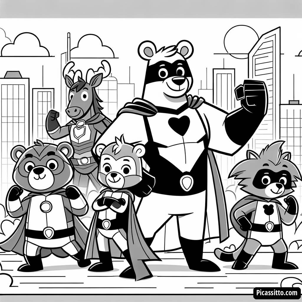 Ausmalbild der Superhelden Tiere