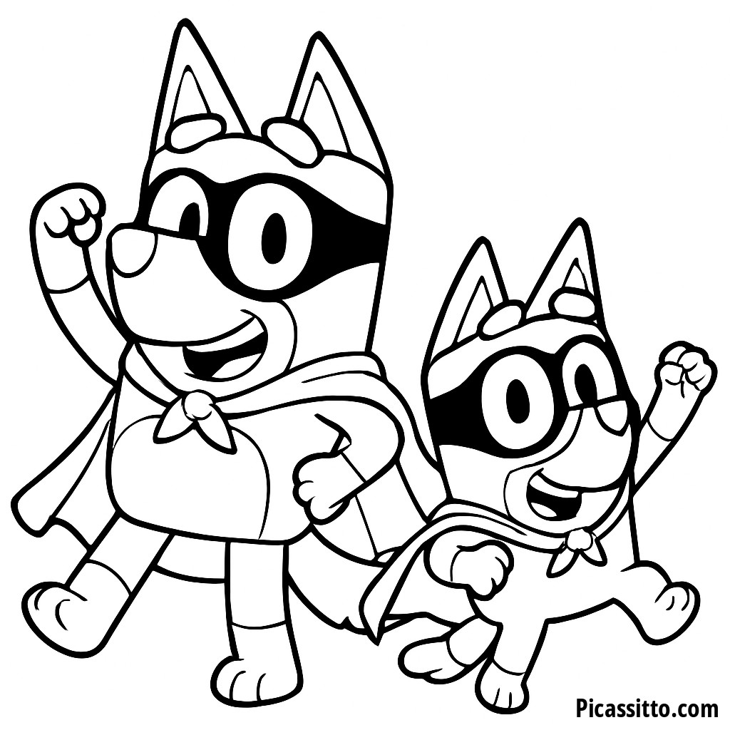 Page à Colorier de Bluey et Bingo Super-Héros