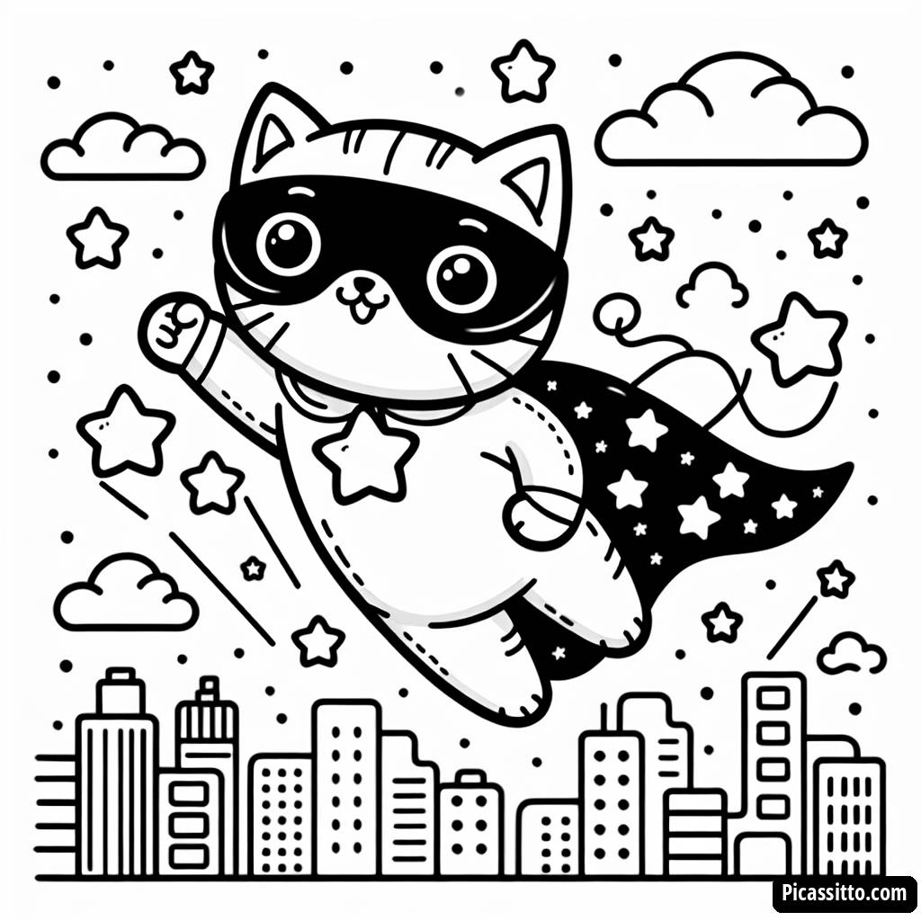 Pagina da Colorare del Gatto Supereroe