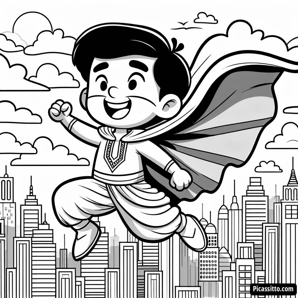 Superheld Malvorlage: Über die Stadt Fliegen!