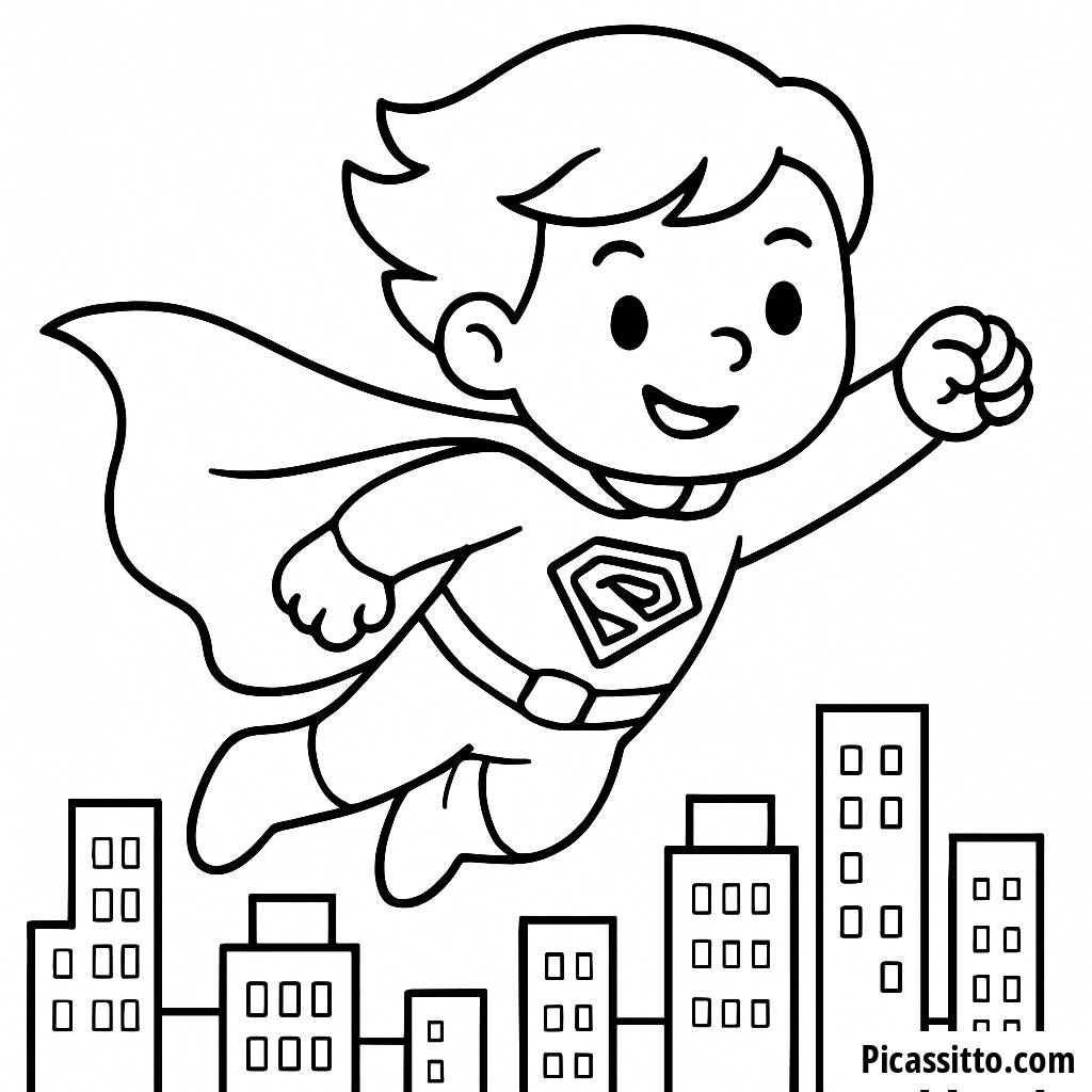 Superhero Coloring Page: Soar Over the City!