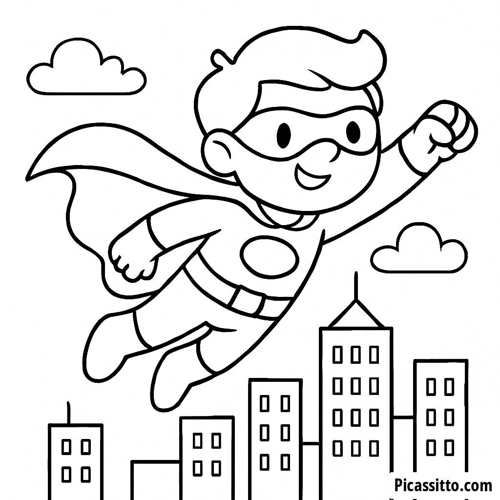 Pagina da Colorare di Supereroe: Sorvola la Città!