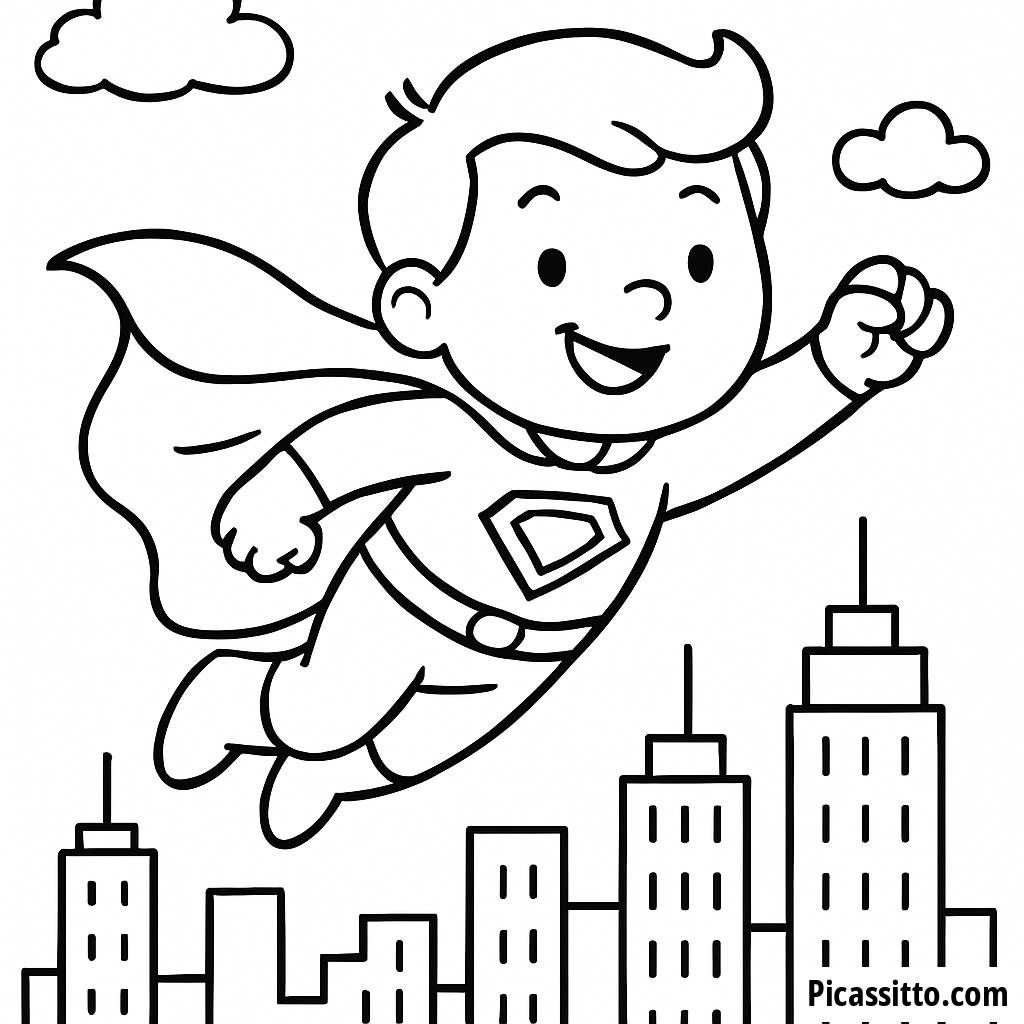 Superheld Malvorlage: Über die Stadt Fliegen!