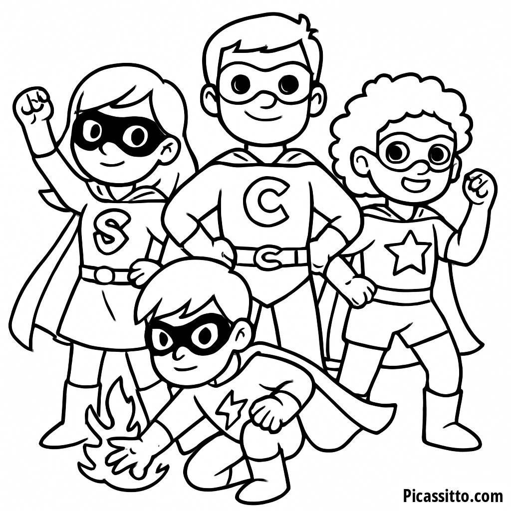 Página para Colorear del Equipo de Superhéroes