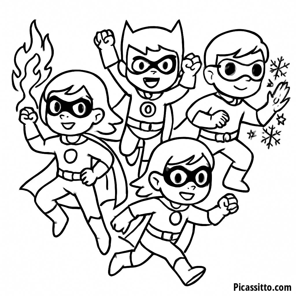 Pagina da Colorare del Team di Supereroi in Azione
