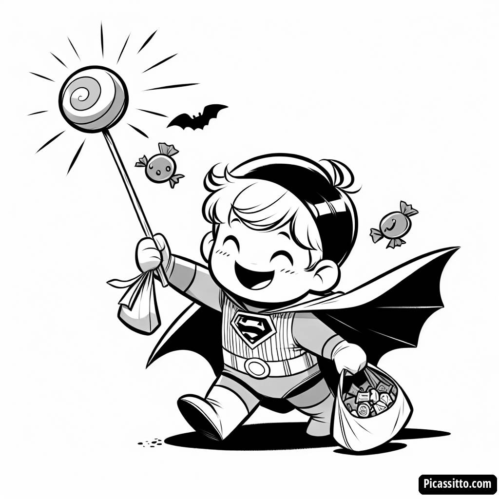 Superhero Trick-or-Treating Coloring Page