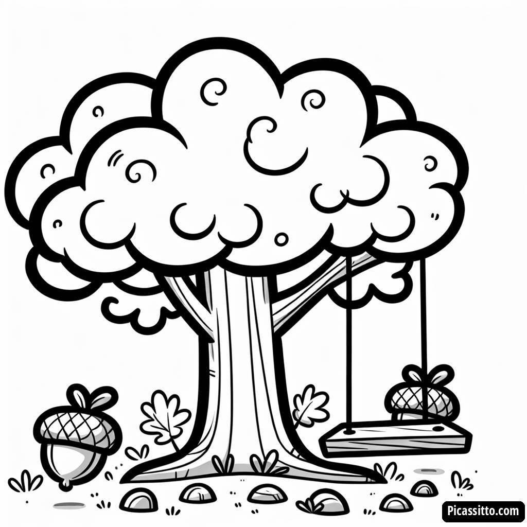 Page à Colorier de Chêne avec Balancelle