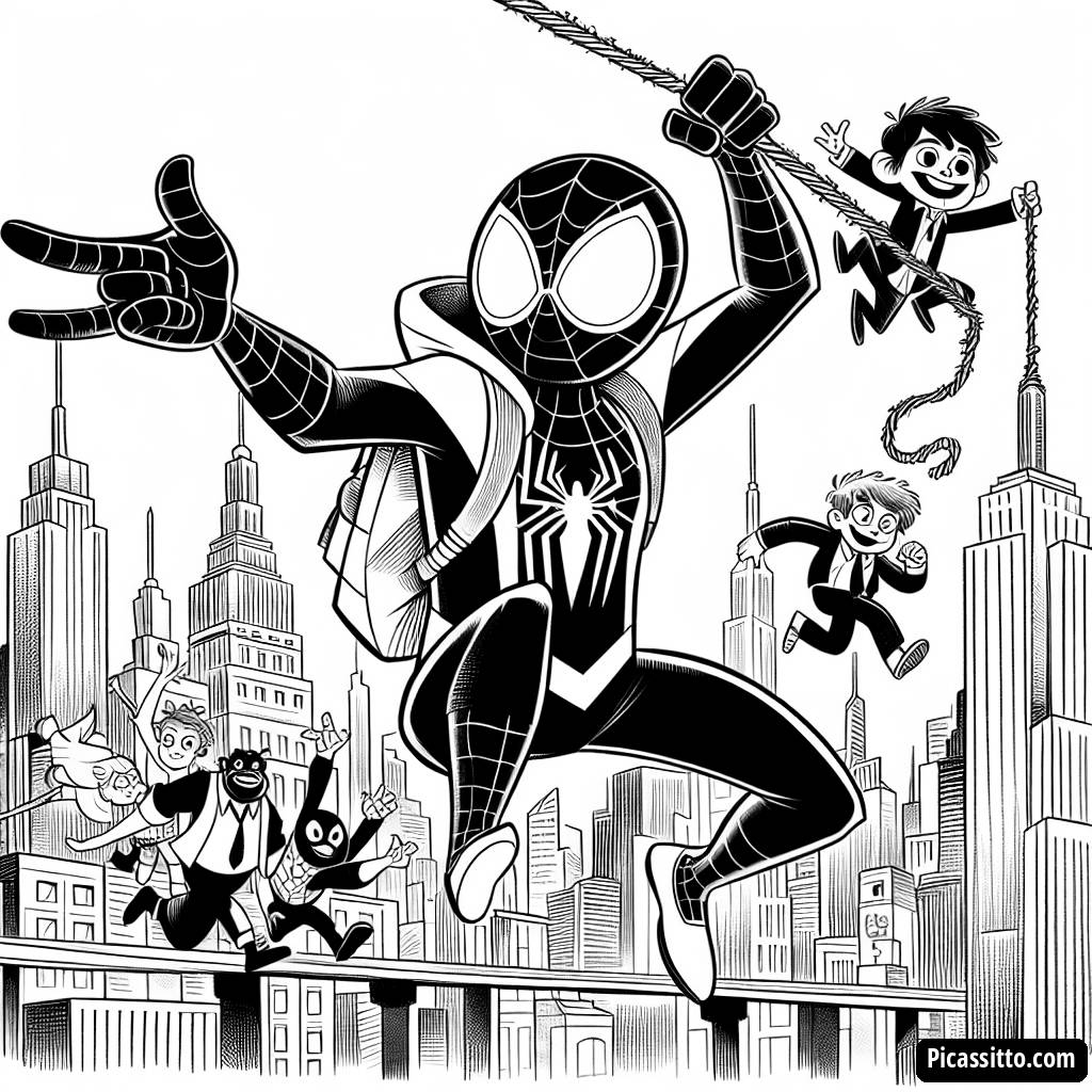 Pagina da Colorare di Spider-Man in Movimento