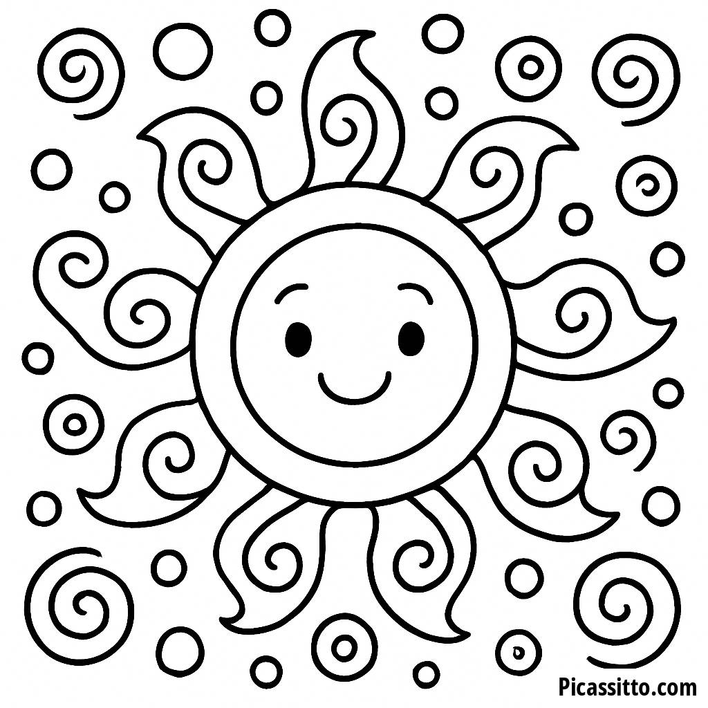 Swirling Rays Sun Coloring Page