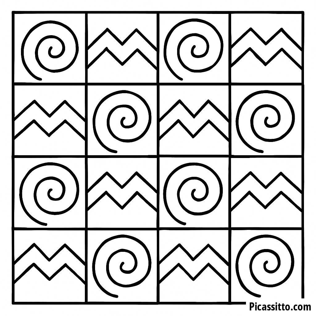 Página para Colorear con Espirales y Líneas Zizagueantes