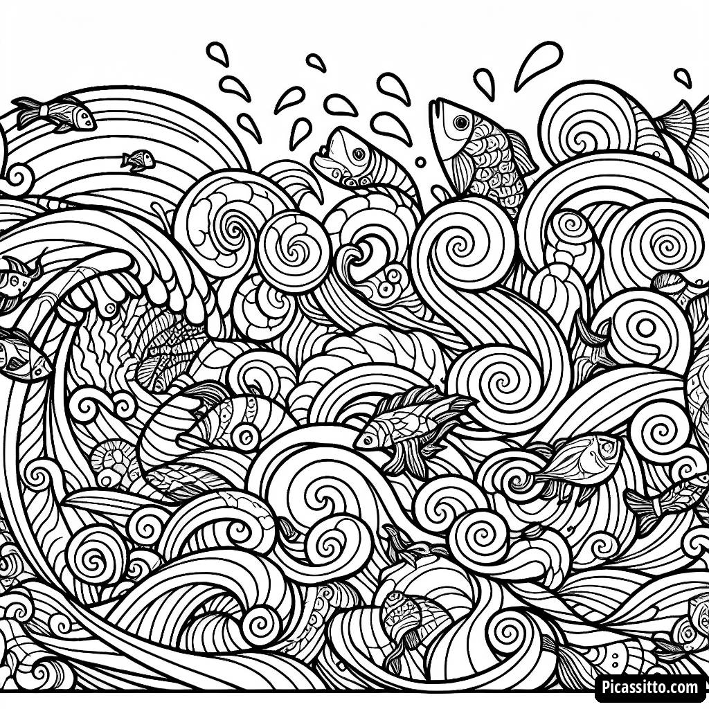 Wirbelnde Wellen Malvorlage