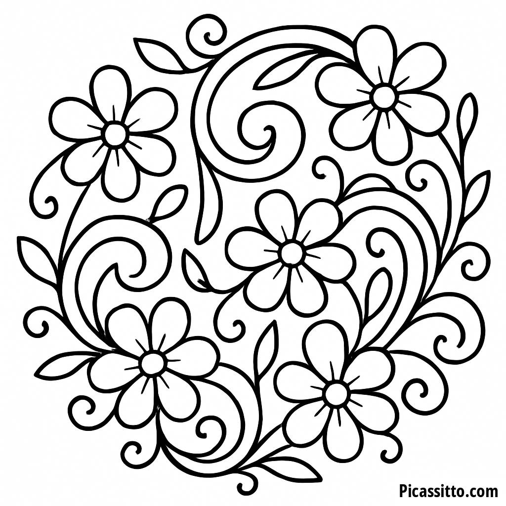 Wirbelnde Zen-Blumen Ausmalbild
