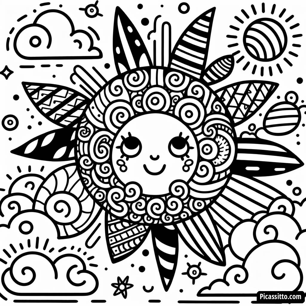 Pagina da Colorare del Sole Zentangle Vorticoso