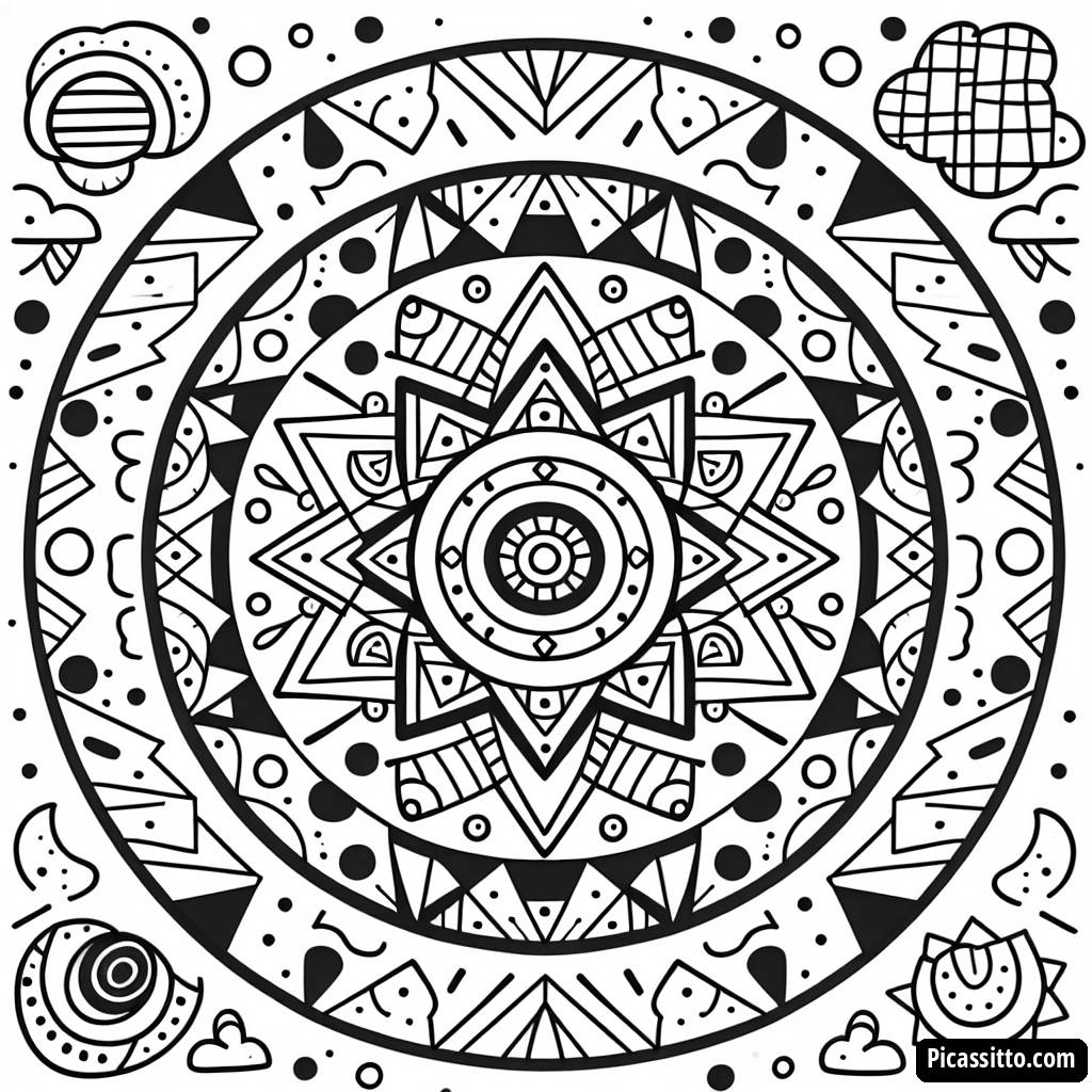 Pagina da Colorare Mandala Simmetrico per Bambini