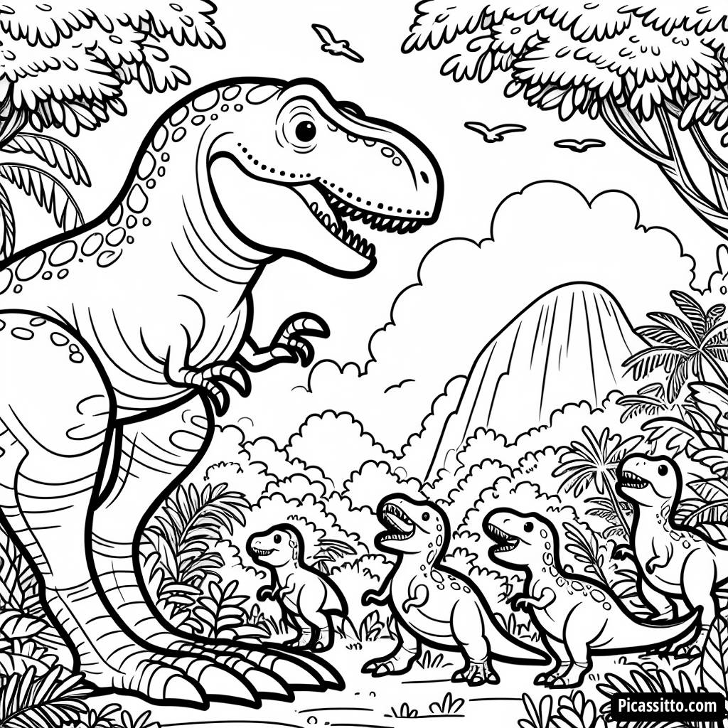 T-Rex und Baby-Dinosaurier Malvorlage