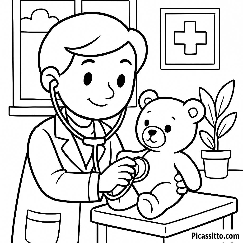 Teddy Bear Doctor Coloring Page