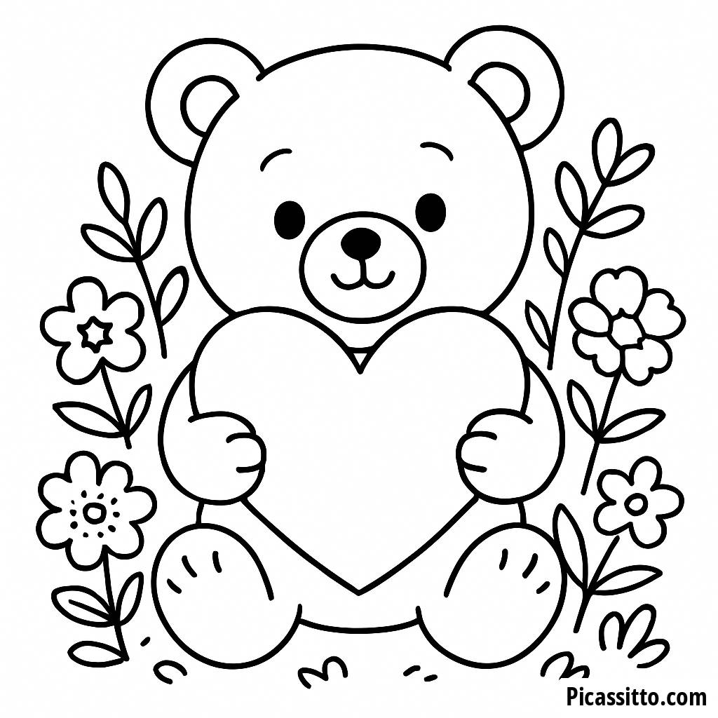 Osito de Peluche con Corazón - Página para Colorear del Día de San Valentín