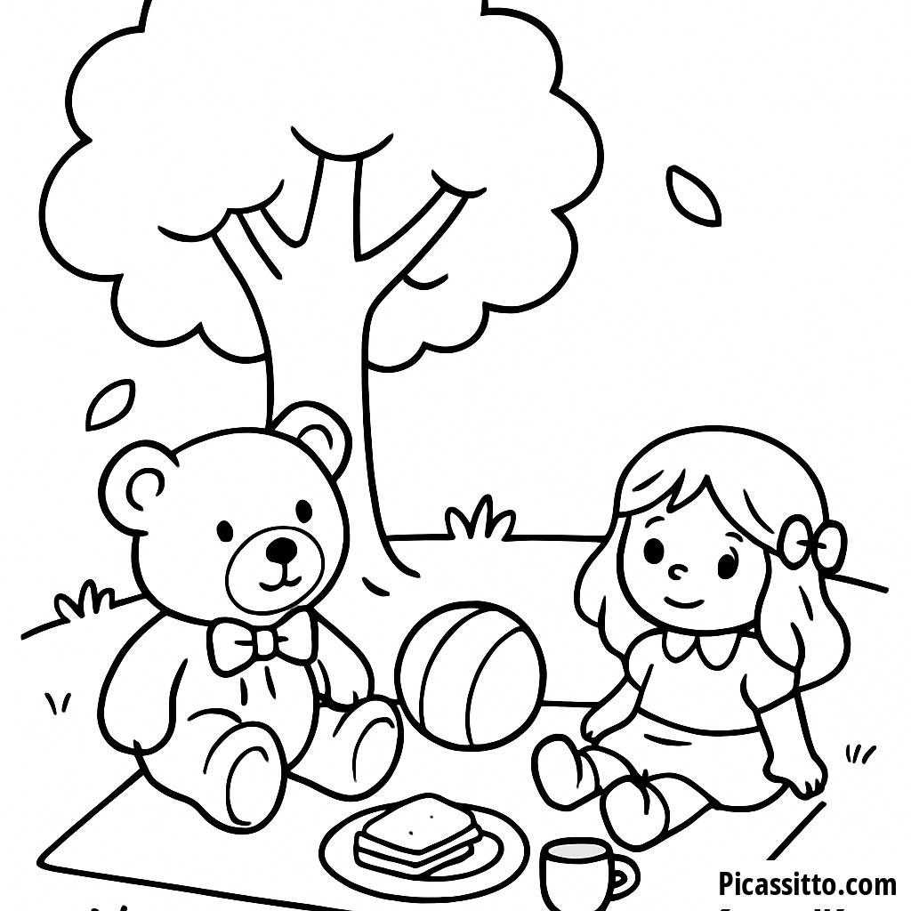 Malvorlage: Picknick mit dem Teddybär