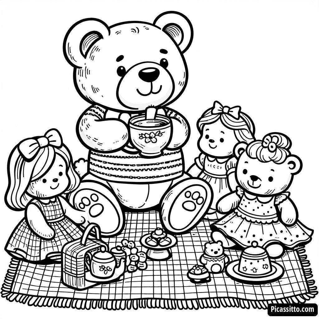 Teddy Bear Tea Party Coloring Page