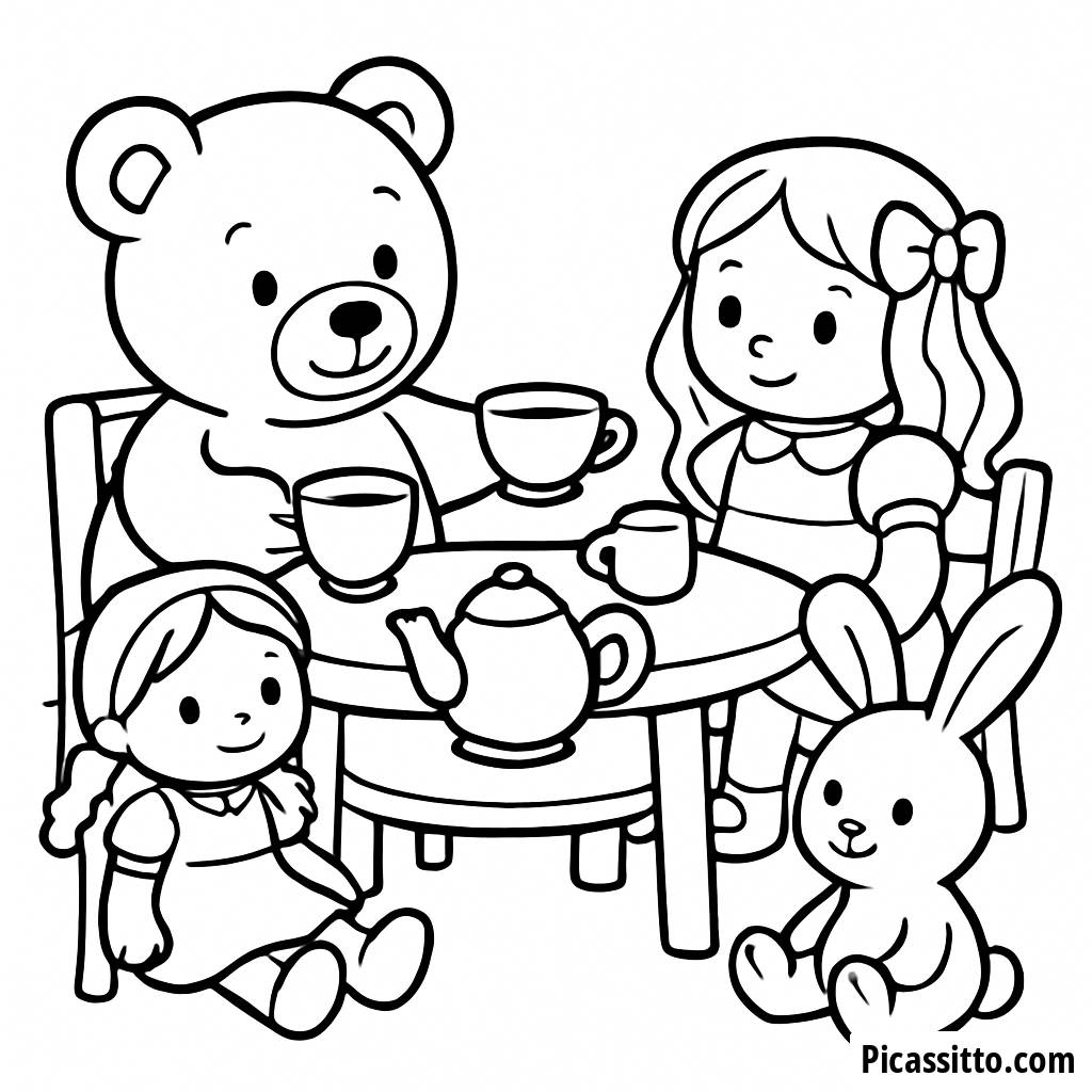 Página de Colorir do Chá do Urso de Pelúcia