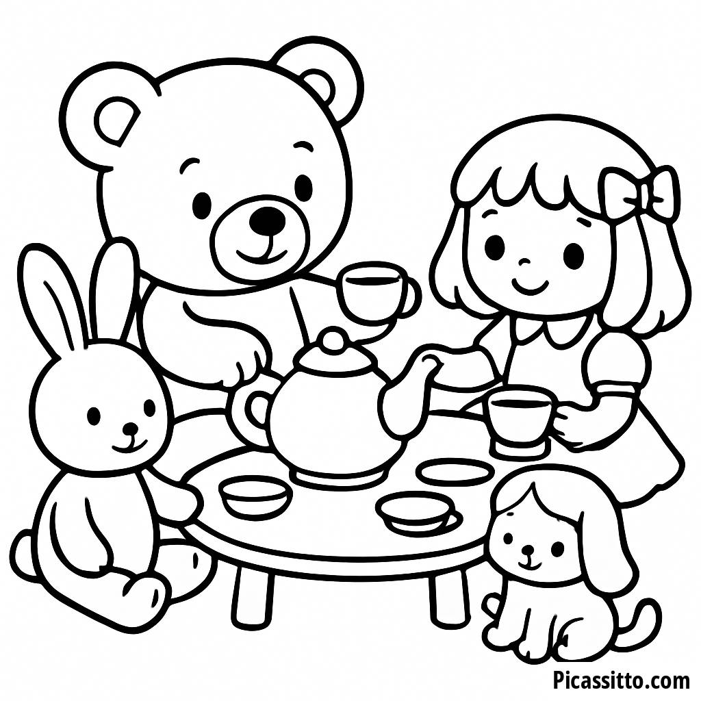 Malvorlage: Teeparty mit dem Teddybär